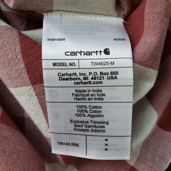 Carhartt Shirt Mens M Red White Plaid Short Sleeve Cotton Workwear Indie 46x31 - Picture 9 of 11